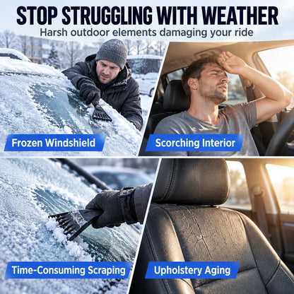 Outdoor parking challenges including frosted glass, scraping and summer sun exposure
